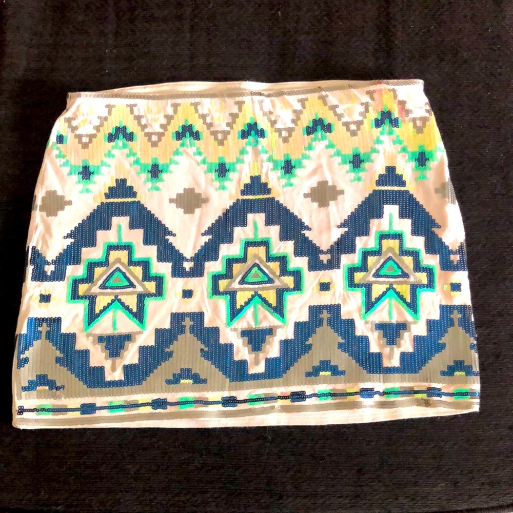 Tribal sequined mini skirt detailed beautifully w soft silky stretchy material